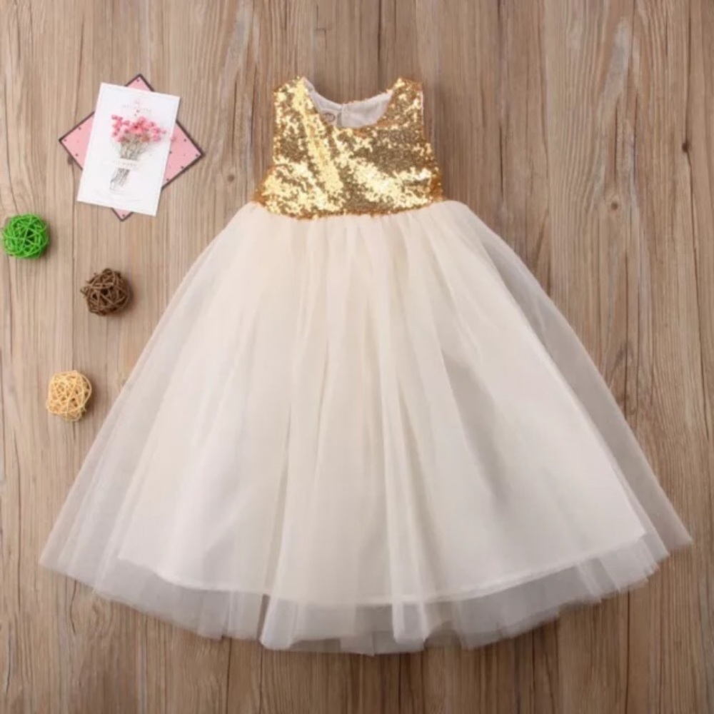 NWT. Gold Mini Sequin Formal Princess Gown Dress - Picture 2 of 4